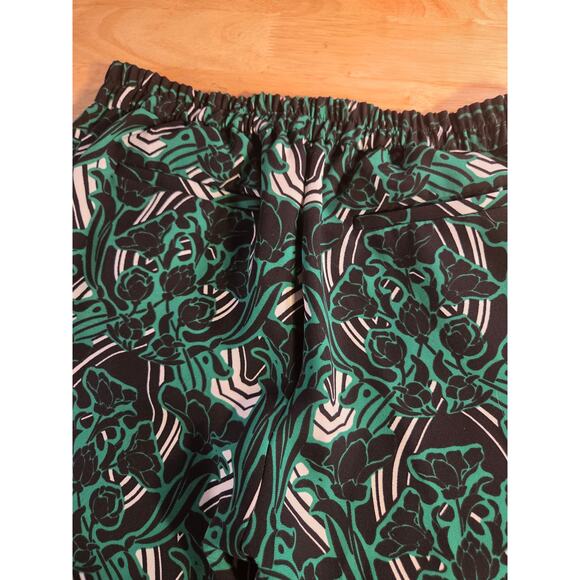 J. Crew Green Black White Abstract Tuxedo Pants Side Piping Size 6 Polyester - Picture 12 of 13